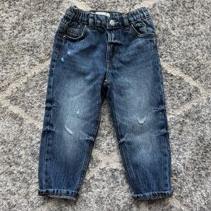 Zara Boys Dark Blue Distressed Elastic Waist Jeans
